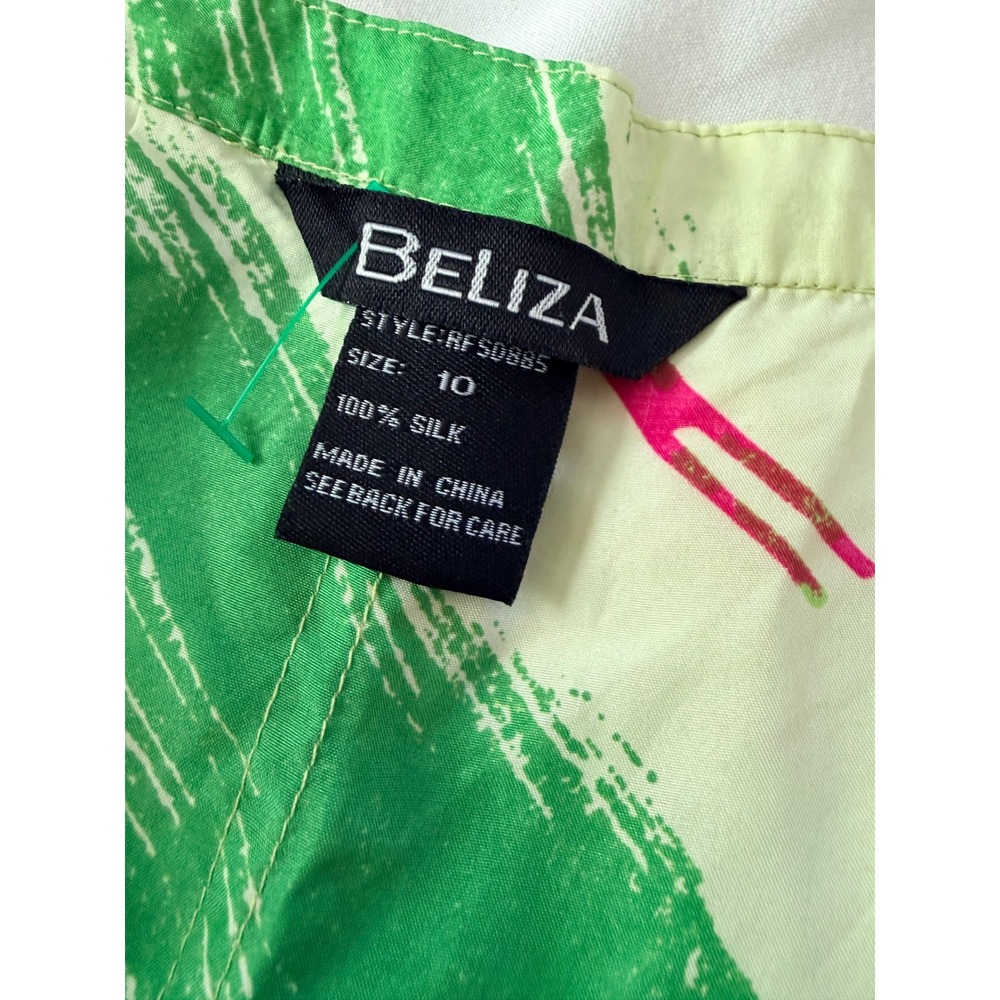 Beliza Womens 100% Silk Abstract Painterly Print Pleated Midi Skirt Green 10 - Picture 3 of 3